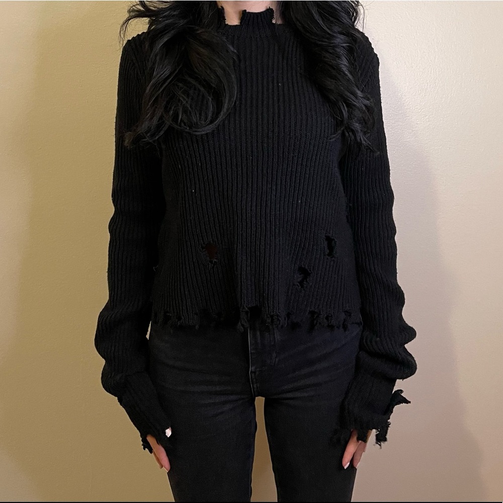 BLACK DISTRESSED LF SWEATER, SIZE: X-SMALL
